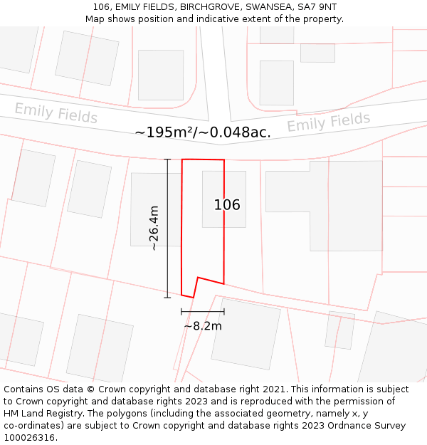 106, EMILY FIELDS, BIRCHGROVE, SWANSEA, SA7 9NT: Plot and title map