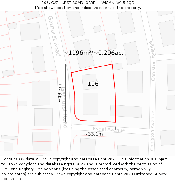 106, GATHURST ROAD, ORRELL, WIGAN, WN5 8QD: Plot and title map