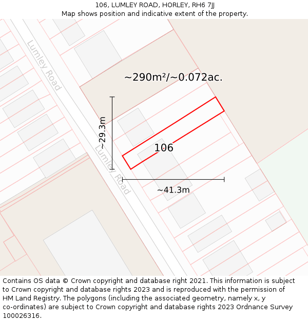 106, LUMLEY ROAD, HORLEY, RH6 7JJ: Plot and title map