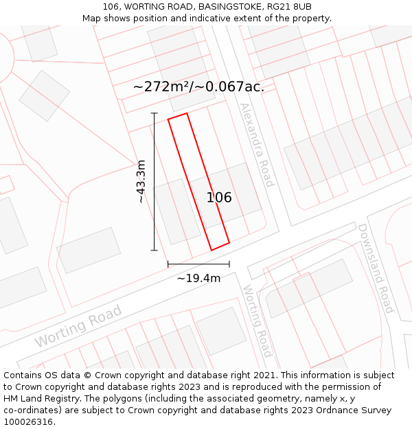 106, WORTING ROAD, BASINGSTOKE, RG21 8UB: Plot and title map