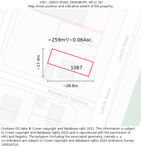 1067, LEEDS ROAD, DEWSBURY, WF12 7JD: Plot and title map