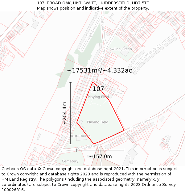 107, BROAD OAK, LINTHWAITE, HUDDERSFIELD, HD7 5TE: Plot and title map
