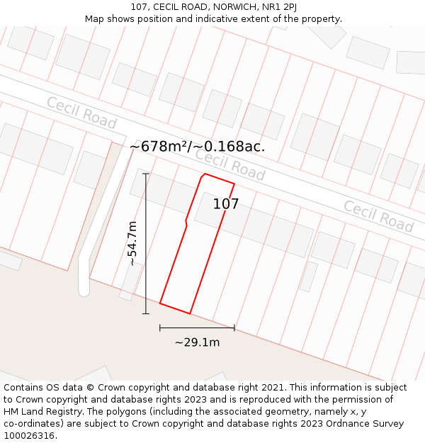 107, CECIL ROAD, NORWICH, NR1 2PJ: Plot and title map