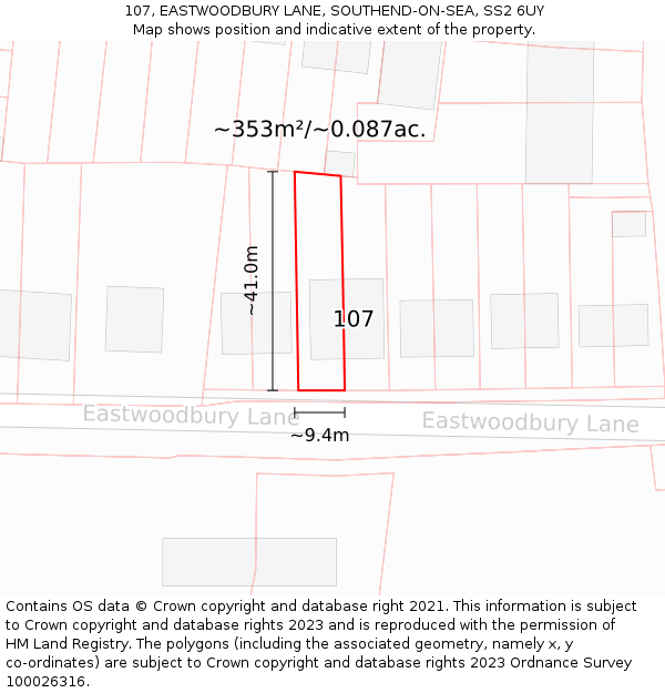 107, EASTWOODBURY LANE, SOUTHEND-ON-SEA, SS2 6UY: Plot and title map
