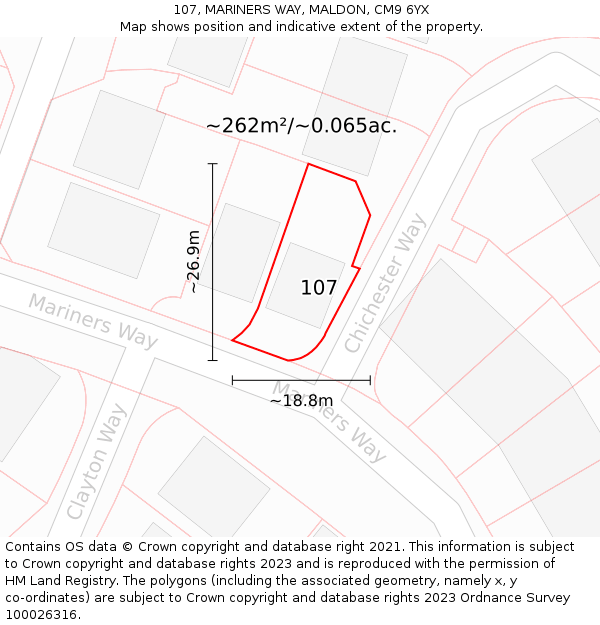 107, MARINERS WAY, MALDON, CM9 6YX: Plot and title map