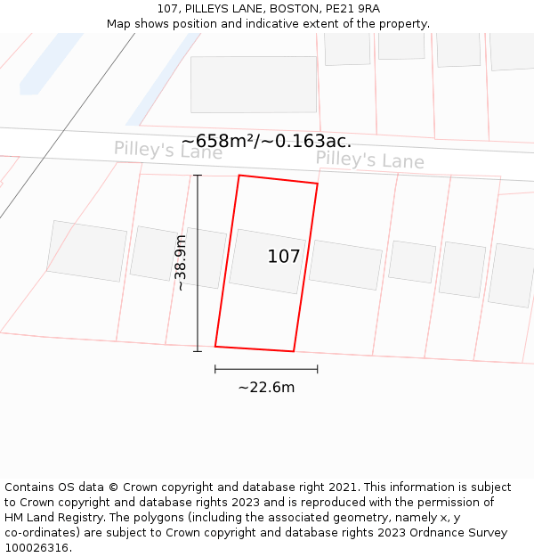 107, PILLEYS LANE, BOSTON, PE21 9RA: Plot and title map