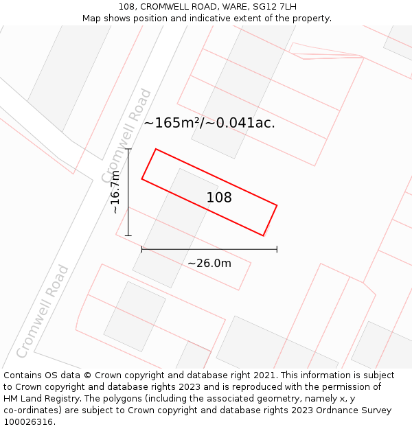 108, CROMWELL ROAD, WARE, SG12 7LH: Plot and title map