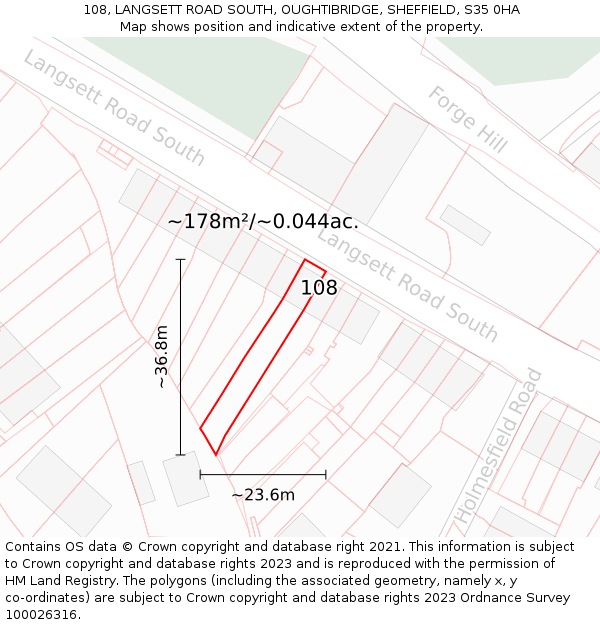 108, LANGSETT ROAD SOUTH, OUGHTIBRIDGE, SHEFFIELD, S35 0HA: Plot and title map
