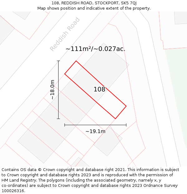 108, REDDISH ROAD, STOCKPORT, SK5 7QJ: Plot and title map