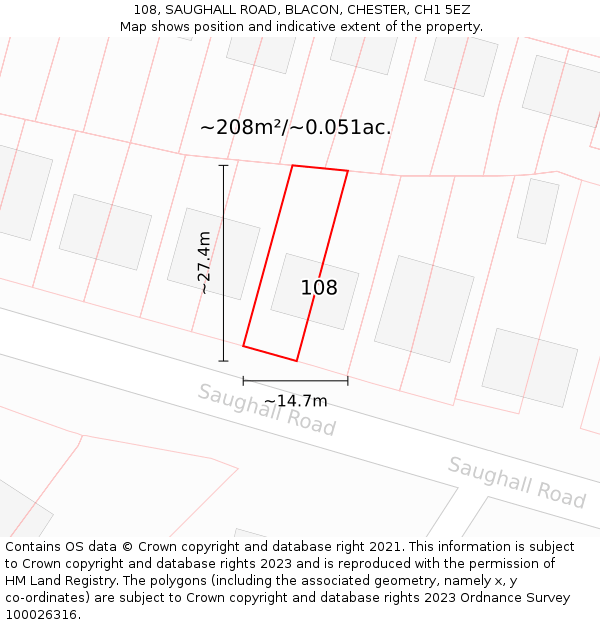 108, SAUGHALL ROAD, BLACON, CHESTER, CH1 5EZ: Plot and title map