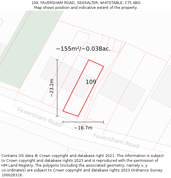 109, FAVERSHAM ROAD, SEASALTER, WHITSTABLE, CT5 4BG: Plot and title map