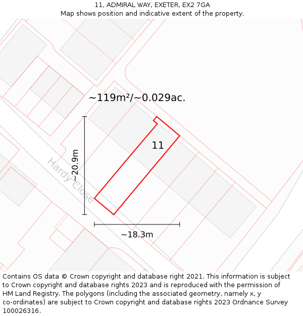 11, ADMIRAL WAY, EXETER, EX2 7GA: Plot and title map