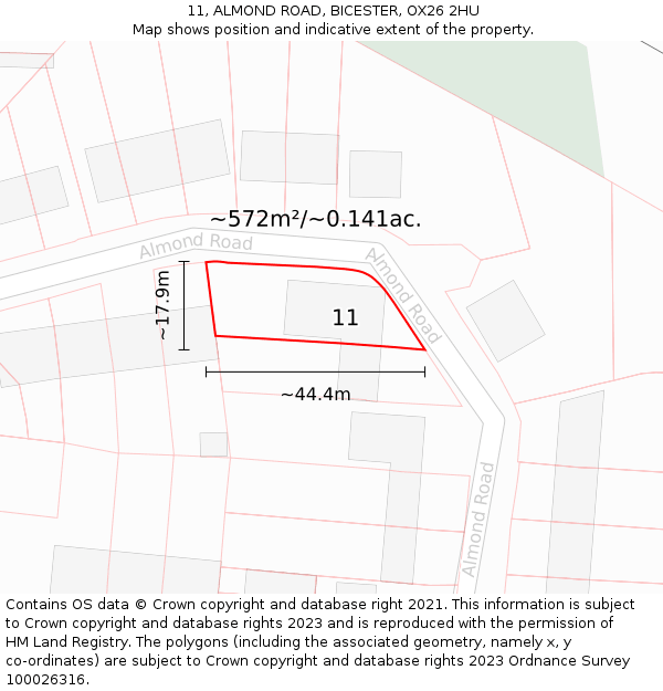 11, ALMOND ROAD, BICESTER, OX26 2HU: Plot and title map