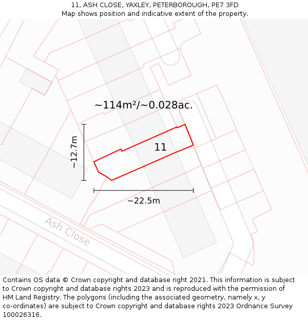 11, ASH CLOSE, YAXLEY, PETERBOROUGH, PE7 3FD: Plot and title map