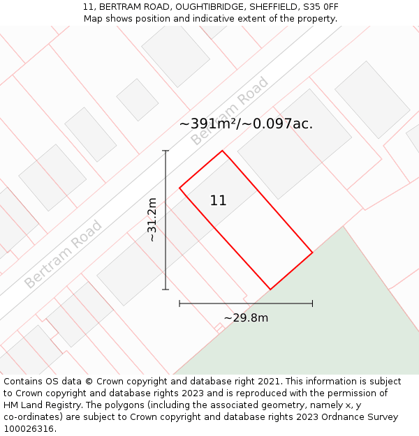 11, BERTRAM ROAD, OUGHTIBRIDGE, SHEFFIELD, S35 0FF: Plot and title map