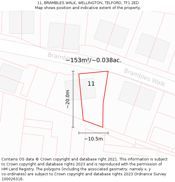 11, BRAMBLES WALK, WELLINGTON, TELFORD, TF1 2ED: Plot and title map