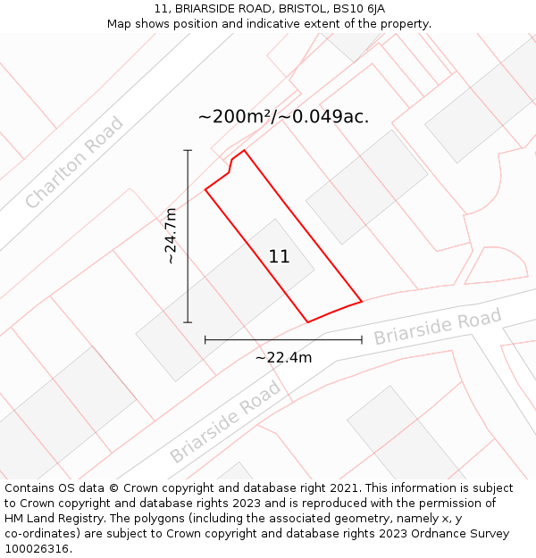 11, BRIARSIDE ROAD, BRISTOL, BS10 6JA: Plot and title map
