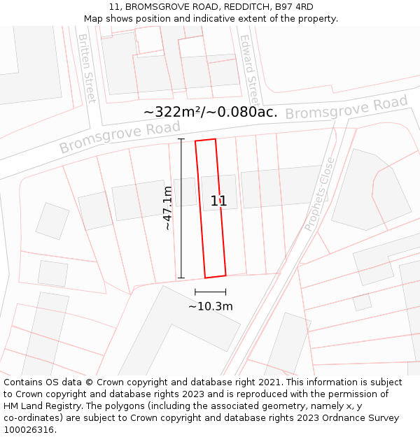 11, BROMSGROVE ROAD, REDDITCH, B97 4RD: Plot and title map
