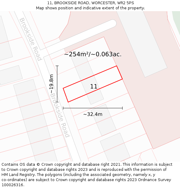 11, BROOKSIDE ROAD, WORCESTER, WR2 5PS: Plot and title map