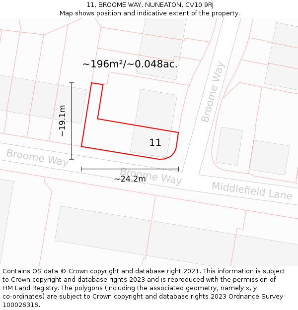 11, BROOME WAY, NUNEATON, CV10 9RJ: Plot and title map