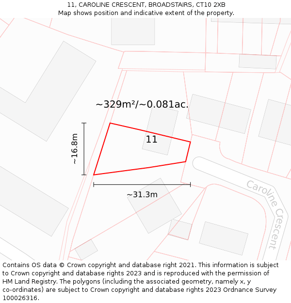 11, CAROLINE CRESCENT, BROADSTAIRS, CT10 2XB: Plot and title map