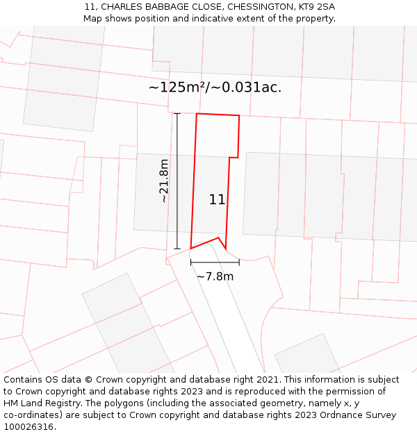 11, CHARLES BABBAGE CLOSE, CHESSINGTON, KT9 2SA: Plot and title map