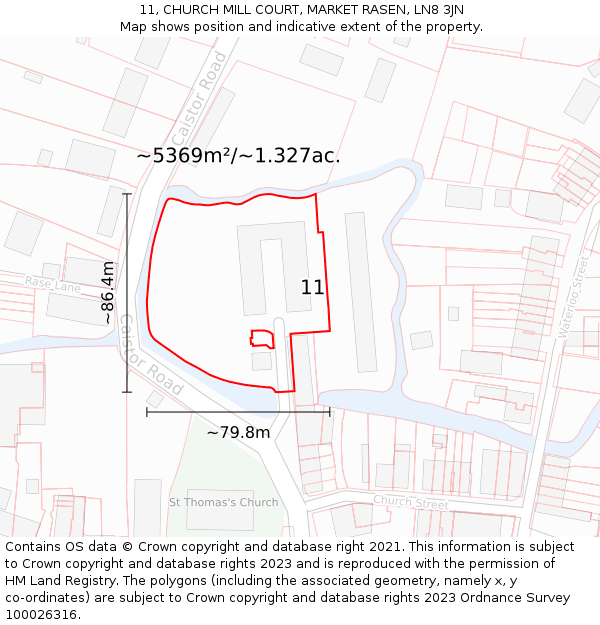 11, CHURCH MILL COURT, MARKET RASEN, LN8 3JN: Plot and title map