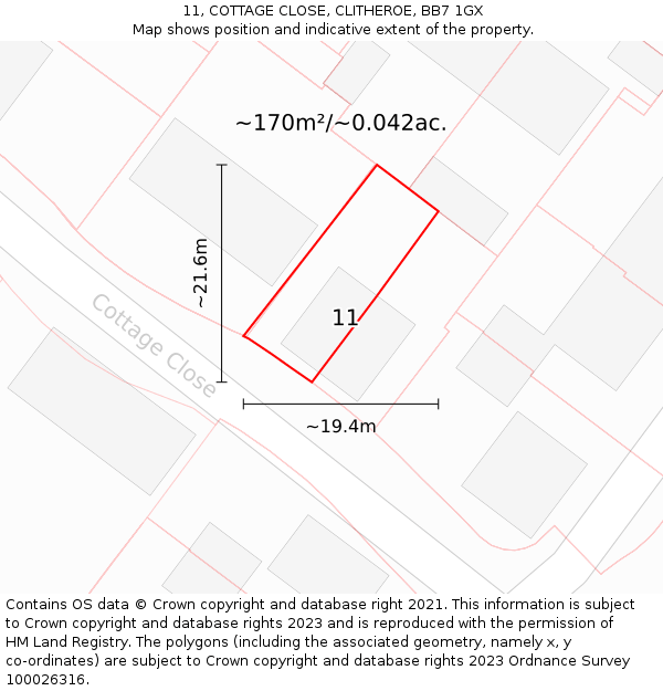 11, COTTAGE CLOSE, CLITHEROE, BB7 1GX: Plot and title map