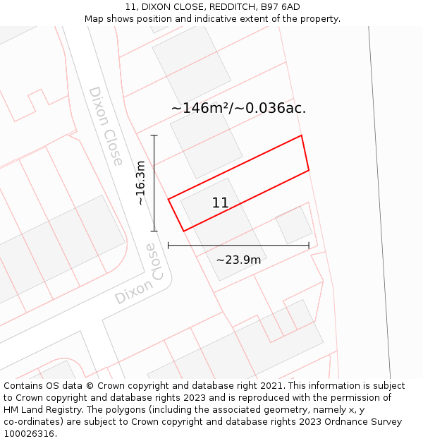 11, DIXON CLOSE, REDDITCH, B97 6AD: Plot and title map