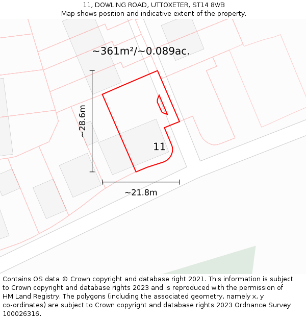 11, DOWLING ROAD, UTTOXETER, ST14 8WB: Plot and title map