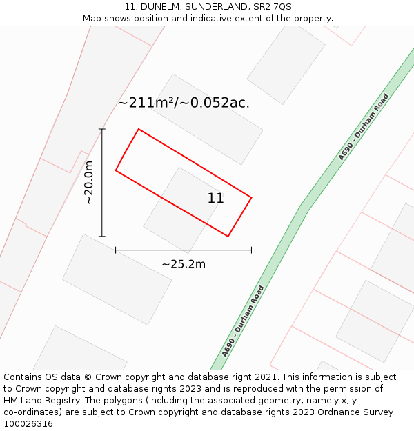 11, DUNELM, SUNDERLAND, SR2 7QS: Plot and title map