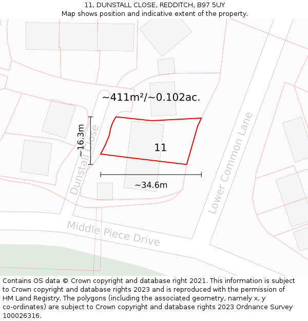 11, DUNSTALL CLOSE, REDDITCH, B97 5UY: Plot and title map