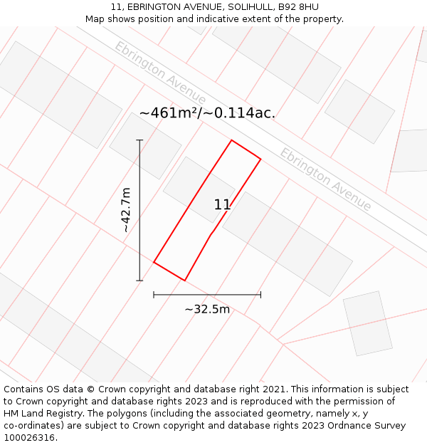 11, EBRINGTON AVENUE, SOLIHULL, B92 8HU: Plot and title map