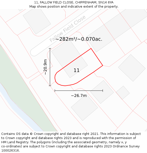 11, FALLOW FIELD CLOSE, CHIPPENHAM, SN14 6YA: Plot and title map