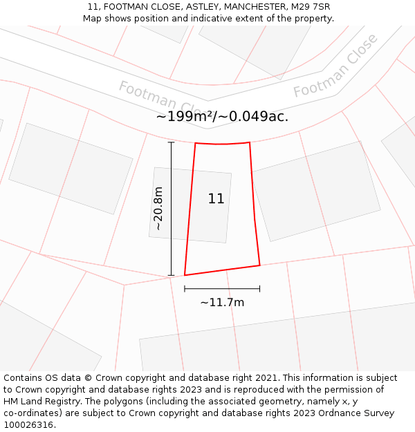 11, FOOTMAN CLOSE, ASTLEY, MANCHESTER, M29 7SR: Plot and title map