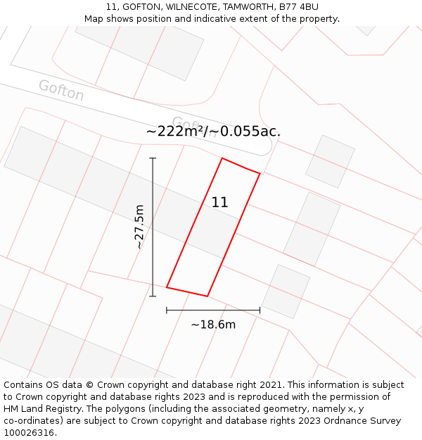 11, GOFTON, WILNECOTE, TAMWORTH, B77 4BU: Plot and title map