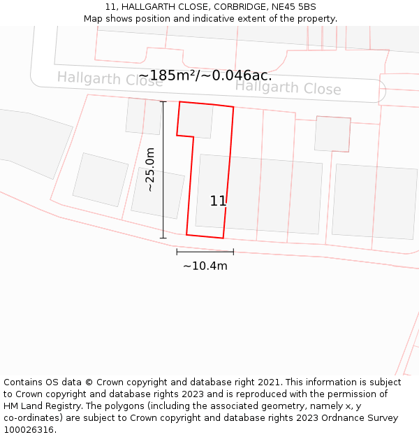 11, HALLGARTH CLOSE, CORBRIDGE, NE45 5BS: Plot and title map