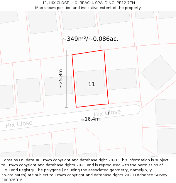 11, HIX CLOSE, HOLBEACH, SPALDING, PE12 7EN: Plot and title map