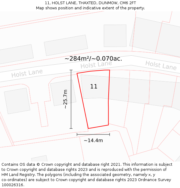 11, HOLST LANE, THAXTED, DUNMOW, CM6 2FT: Plot and title map