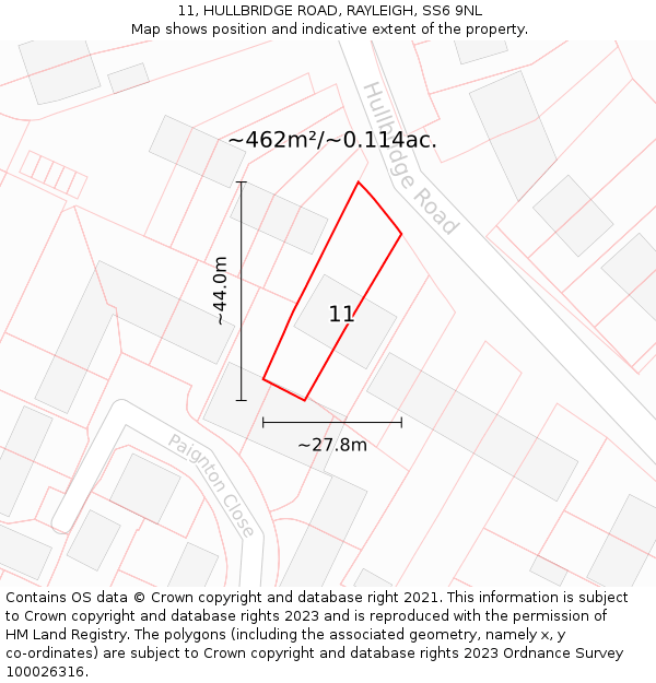 11, HULLBRIDGE ROAD, RAYLEIGH, SS6 9NL: Plot and title map
