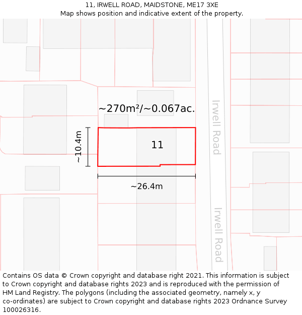 11, IRWELL ROAD, MAIDSTONE, ME17 3XE: Plot and title map