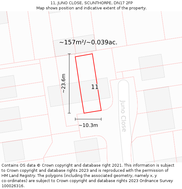 11, JUNO CLOSE, SCUNTHORPE, DN17 2FP: Plot and title map