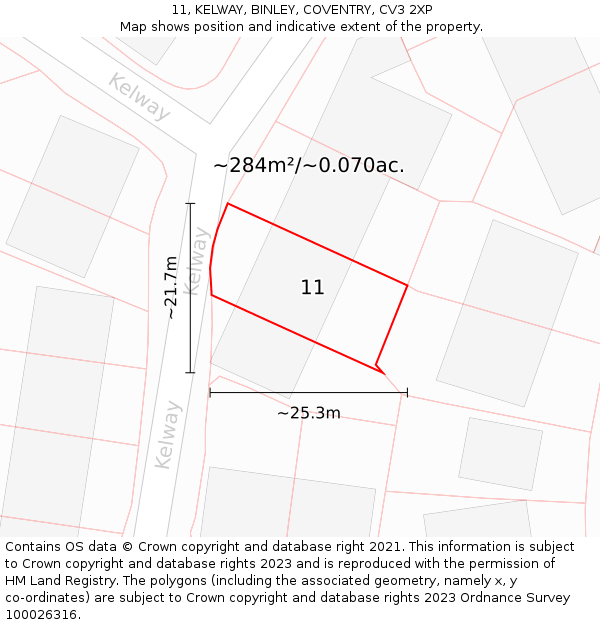 11, KELWAY, BINLEY, COVENTRY, CV3 2XP: Plot and title map