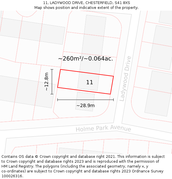 11, LADYWOOD DRIVE, CHESTERFIELD, S41 8XS: Plot and title map