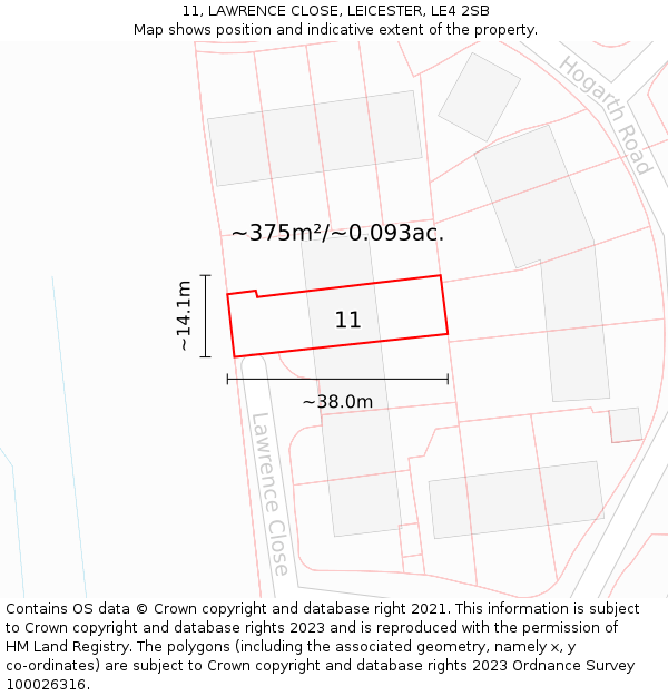 11, LAWRENCE CLOSE, LEICESTER, LE4 2SB: Plot and title map