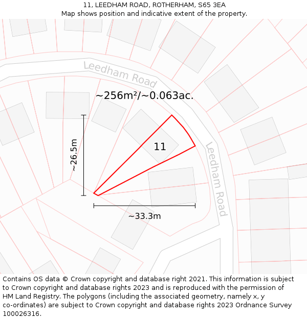 11, LEEDHAM ROAD, ROTHERHAM, S65 3EA: Plot and title map