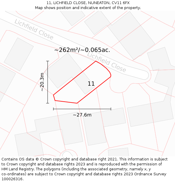 11, LICHFIELD CLOSE, NUNEATON, CV11 6FX: Plot and title map