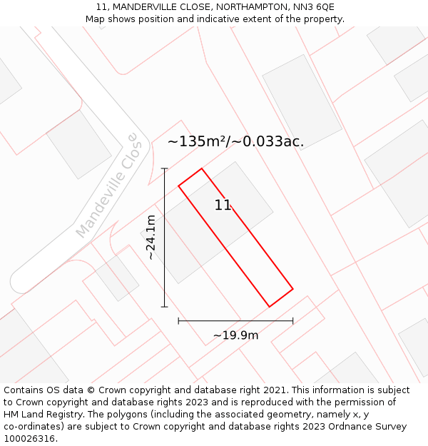 11, MANDERVILLE CLOSE, NORTHAMPTON, NN3 6QE: Plot and title map