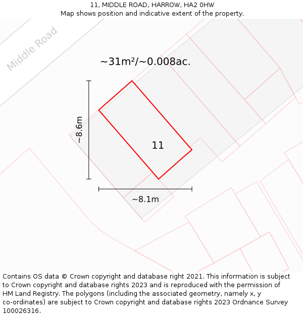 11, MIDDLE ROAD, HARROW, HA2 0HW: Plot and title map