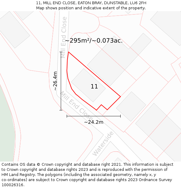 11, MILL END CLOSE, EATON BRAY, DUNSTABLE, LU6 2FH: Plot and title map